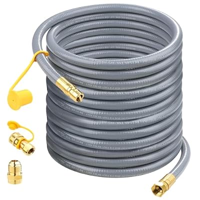 48Feet 1/2 inch Natural Gas Hose for Generator with Quick Connect Fittings, Natural Gas to Grill Hose for BBQ, Pizza Oven, Patio Heater - CSA Certified, 1/2 Male to 3/8 Female Flare Adapter