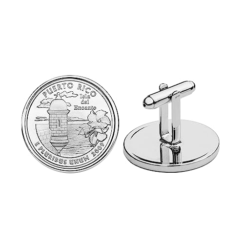 Mancuernillas con monedas Puerto Rico 2009 plateadas miniatura 2
