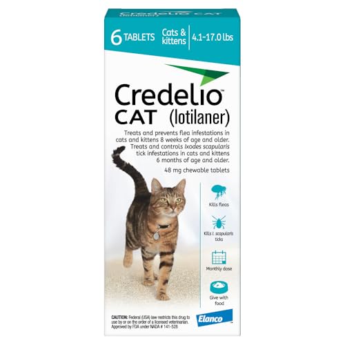 Credelio CAT Flea & Tick Infestation Prevention and Treatment for Cats 4.1-17 lbs. | 6-Month Supply