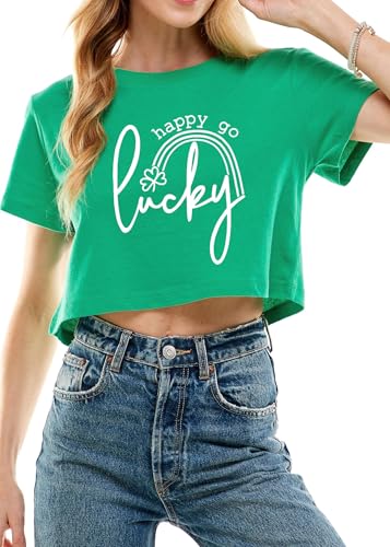 Funny St Patricks Day Outfits Shirt Women Sexy Saint Patricks Day Shamrock Clover Crop Tops for Teen Girls