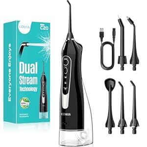 COSLUS Water Dental Flosser for Teeth Cordless: 2025 Upgraded Portable Oral Irrigator 300ML 5 Jet Tips Rechargeable Tooth Flosser Teeth Braces Pick IPX7 Waterproof Irrigation Cleaner for Travel Home