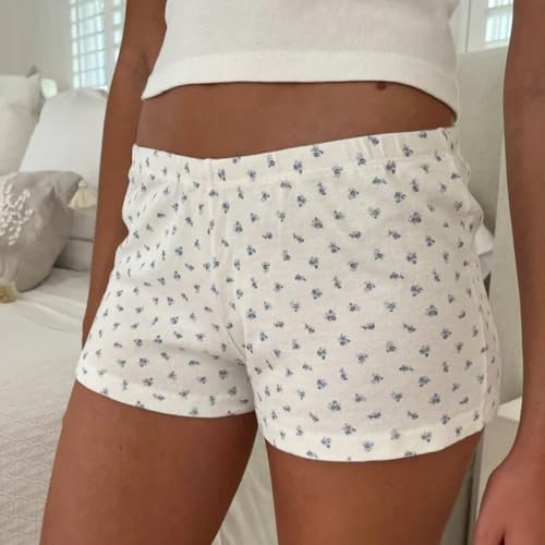 Image of Womens Y2K Pajama Shorts Low Waist Striped Floral Lounge Boxers Pj Bottoms Comfy Sleep Shorts