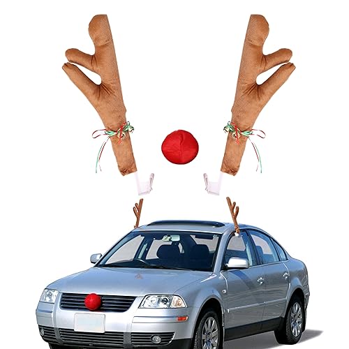 eBoutik - Christmas Car Plush Rudolph Novelty Decor - Xmas Reindeer Antlers & Red Nose Decorations - Fun Accessories for Auto Vehicles, Vans, Cars, Bus Costume