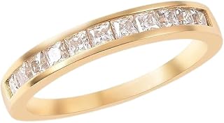 AARK & CO 2.00Ct Princess Cut Lab Created Diamond Channel Set Woman's Half Eternity Wedding Band Ring 14K Yellow Gold Finish 925 Sterling Silver Ring