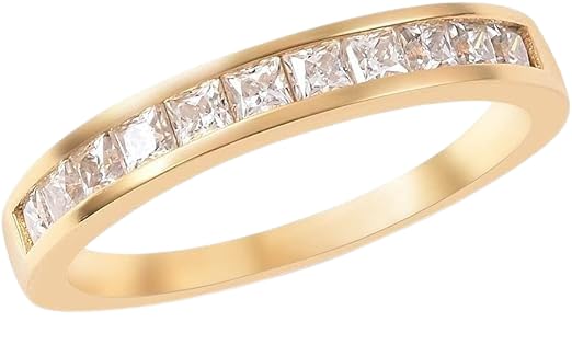 AARK & CO 2.00Ct Princess Cut Lab Created Diamond Channel Set Woman's Half Eternity Wedding Band Ring 14K Yellow Gold Finish 925 Sterling Silver Ring