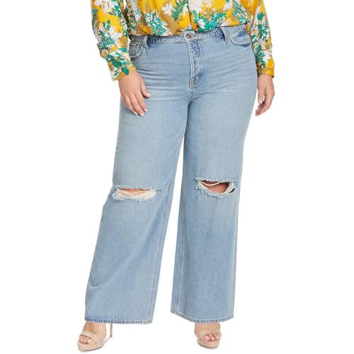 Jessica Simpson Womens Plus Soulmate Destroyed Denim Wide Leg Jeans