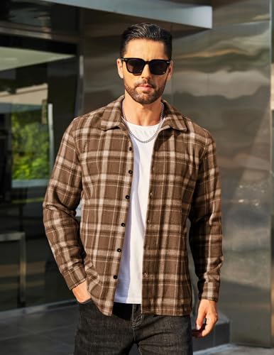 COOFANDY Men's Flannel Shirts Casual Button Down Plaid Shirt Jacket Long Sleeve Fleece Shacket2