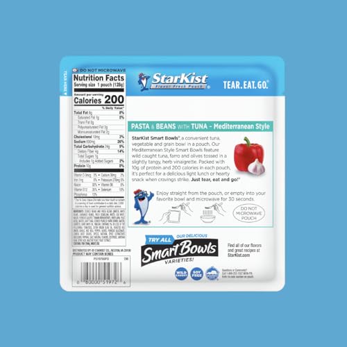 Image of StarKist Smart Bowls Tuna, Pasta and Beans, Mediterranean Style, 4.5 oz Pouch (Pack of 4)