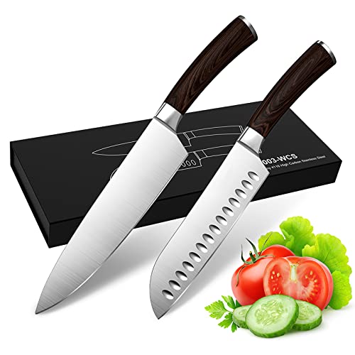 Produktfoto von Vaynid Kochmesser mit Holzgriff Santokumesser zweiteiliges Set für die Küche, Pakkaholzgriff, Full-Tang Design&hellip;