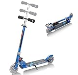 Verstellbare Höhe - Die Lenker des Scooters sind dick gepolstert, weich und komfortabel zu greifen, so fühlen sich die Kinder auch nicht müde, selbst wenn sie lange greifen. Außerdem lässt sich die Höhe des Scooters einstellen. Es gibt drei Positionen und die Höhe ist von 63 cm bis 86,5 cm verstellbar, wodurch Kinder je nach ihren Größen einstellen können, um die bequemste Höhe zu finden.