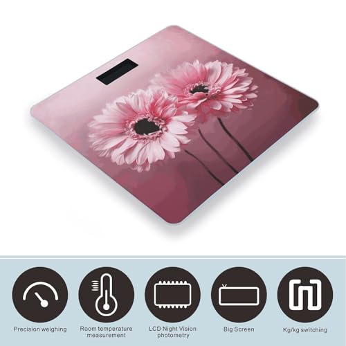Báscula de baño digital con diseño floral rosa miniatura 3