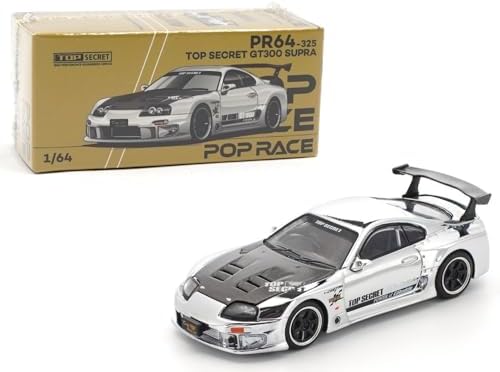 1:64 Diecast Model Car Compatible with Toyota Supra GT300 Top Secret Silver Chrome Limited Edition by Pop Race PR640325