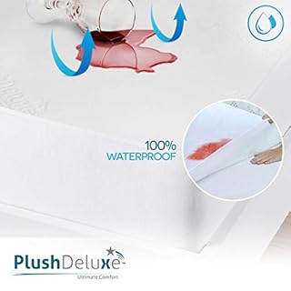 PlushDeluxe Premium Bamboo Mattress Protector – Full Size, Waterproof, & Ultra Soft Breathable Noiseless Washable Bed Mattress Cover for Comfort & Protection - White