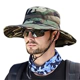 [LeafIn] メンズ ハット 帽子 メッシュ フィッシングハット テンガロンハット サファリハット カモフラハット カモフラージュ ジャングルハット 登山帽子 釣り帽子 日焼け止め 58-60cm つば10cm 9018(迷彩-グリーン)