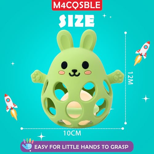 Greifball Für Babys-Verbesserter Rasselball Montessori Spielzeug Baby Zahnungshilfe-BPA Frei Beißspielzeug Baby Geschenk Für Von 3-18 Monaten (Olivgrün, Hase)