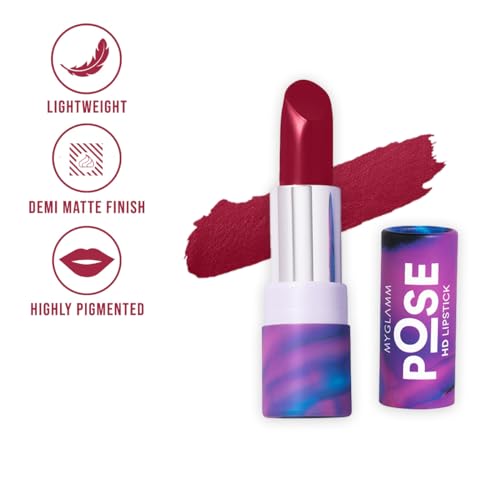 Image of MyGlamm POSE HD Lipstick-Cranberry (Red)-4 gm | Matte Lipstick | Enriched with Moringa oil & Vitamin E | Long-lasting & Moisturising