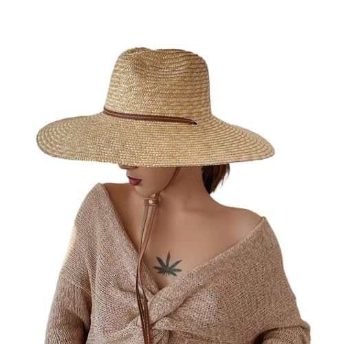 Chapeau de paille anti-UV pour femme avec large bord pour voyage et plage en plein air