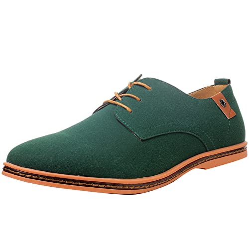 wealsex Derby Homme Nubuck Oxfords Chaussures de Ville Lacets Plate Bout Ronde Chaussures d'affaires Suède Casual Homme (Vert,43)