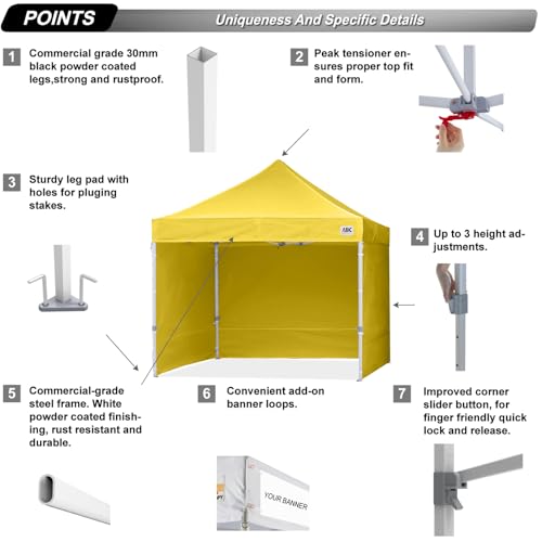 Image of ABCCANOPY Commercial Pop Up Canopy Tent with Sidewalls 8X8,Yellow