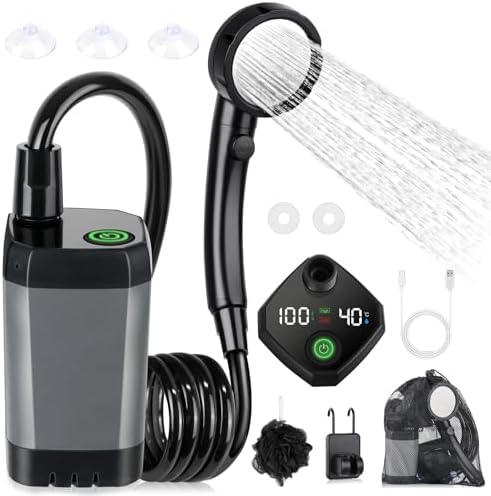 Spopal Portable Shower for Camping, [Long-Lasting] 6000mAh Rechargeable Camping Shower with Intelligent LED Display, 4 Spray Modes, IPX7 Waterproof Outdoor Camp Pump for Hiking, Travel, Car, Pet