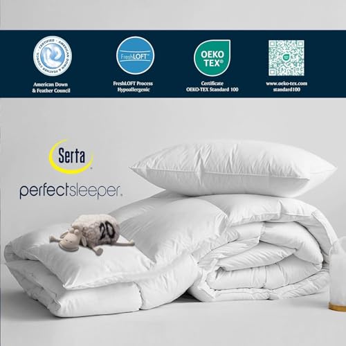 Image of Serta Goose Feather Down Fiber Comforter Oversize Queen - 100% Cotton Cover Duvet Insert - Hotel Luxury Hypoallergenic Bedding Comforter All Season Medium Warmth 90 x 98 Inch White