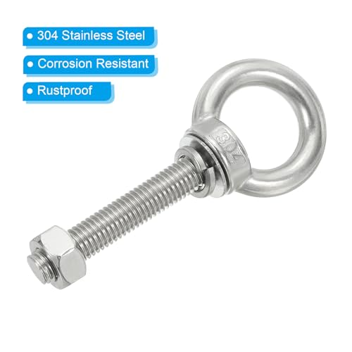Image of PATIKIL M12 x 60mm Lifting Shoulder Eye Bolt, 2Pcs 304 Stainless Steel Lifting Ring Threaded Eyebolt with Nuts Washers for Hanging Hammocks Articles