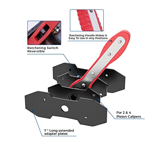 Deshan Brake Caliper Compression Tool, Brake Caliper Press Tool With 2 Pcs Steel Plates/2 Pcs Hangers, Car Ratcheting Brake Caliper Piston Spreader Press Tool #TOP2