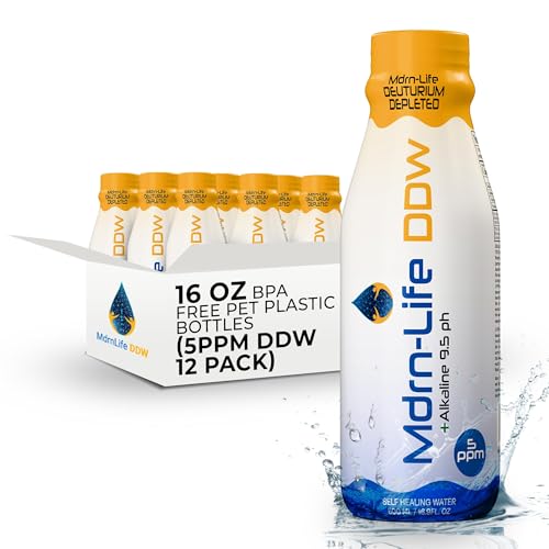Image of •Mdrn-Life Deuterium Depleted Water, Purified Bottled Water, DDW as Low as 5-PPM, 9.5 pH Alkaline, No Additives or Chemicals, Pack of 12 (500 ml each) (Plastic Bottle)