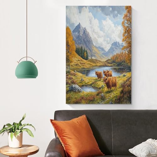 Cuadro de las Highlands en lienzo pinturas murales decorativas para salon y dormitorio 50x75 4