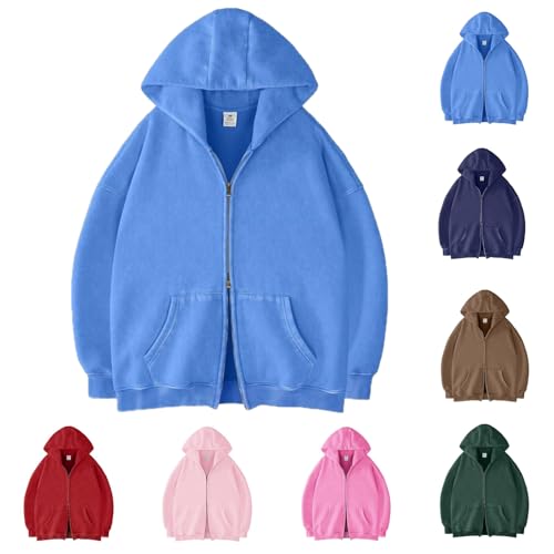 Bacrelax Mens Double Zip Up Hoodie Oversized Acid Wash Heavyweight