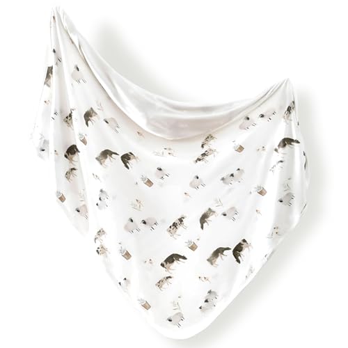 Image of GRSSDER Super Soft Stretchy Jersey Knit Swaddle Blankets for Baby Girls and Boys, Double Layer Receiving Blankets 34 x 44 Extra Large for Swaddling, Farm Animals