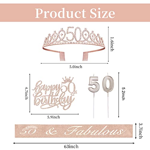 50Th Birthday Gifts For Women, Including 50Th Birthday Crown/Tiara, Sash, Cake Topper And Candles, 50Th Birthday Decorations Women #TOP4