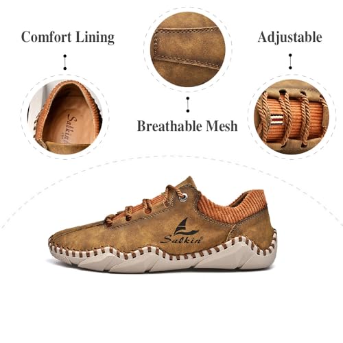 Mens Leather Casual Shoes Lightweight Fashion Sneakers Soft Breathable Oxfords Non-Slip Driving Shoes2