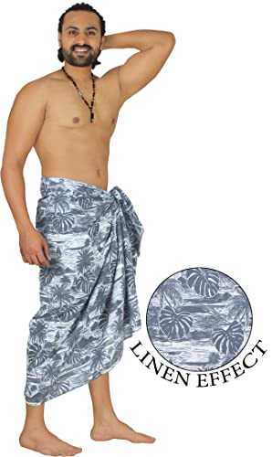 HAPPY BAY Men's Beachwear Summer Sulu Cotton Linen Effect Cover Up Summer Surfing Swim Trunk Wrap Beach Sarong Men One Size Navy, Beach2