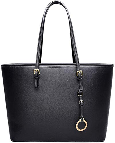 Tanzimarket Bolso de Mujer Bolso de Compras Bolso de Compras Negro Bolso de Hombro Grande para Mujer Bolso Negro Elegante Bolso de Mano Grande para Mujer con Adornos-Negro con Decoraciones
