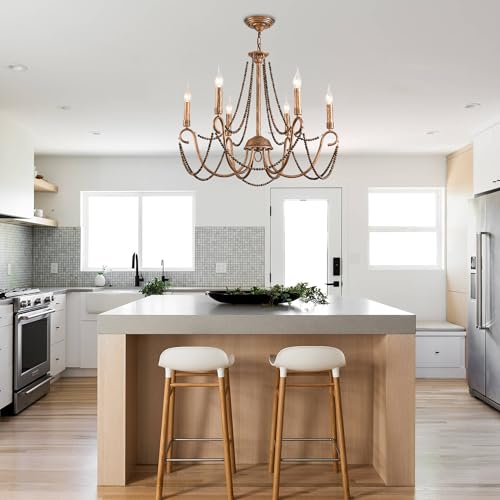 Ganeed Ceiling Light Vintage French Classic Hanging Chandelier Wrought Iron Light Fitting Bronze 6 Lights