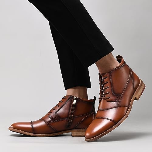 Image of Arkbird Men's Dress Boots Genuine Leather Cap Toe Ankle Boot with Side Zipper for Casual Business Formal Wear