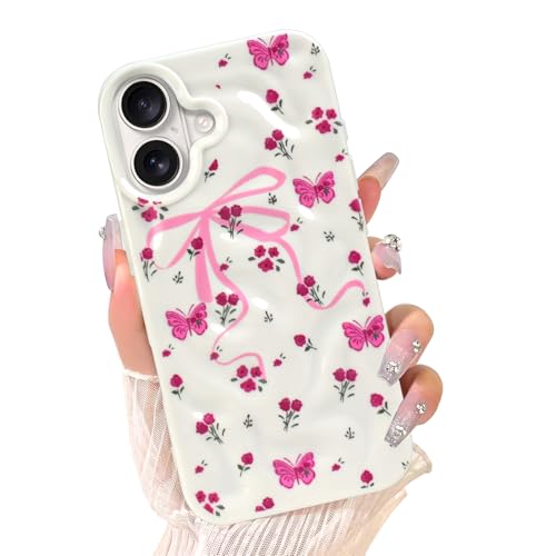Coque iPhone 16 nœuds mignons fleurs blanche anti-rayure et mince