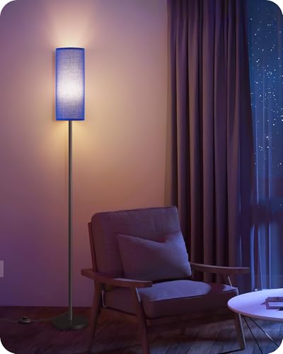 Image of Dimmable Blue Floor Lamp for Living Room with Remote and Foot Switch, Corner Floor Lamp for Bedroom, 64.4 inch Standing Tall Lamp, 10W 900LM Bulb Included, 3000K-6500K, Linen Shade, FCC Listed U06LD05W1
