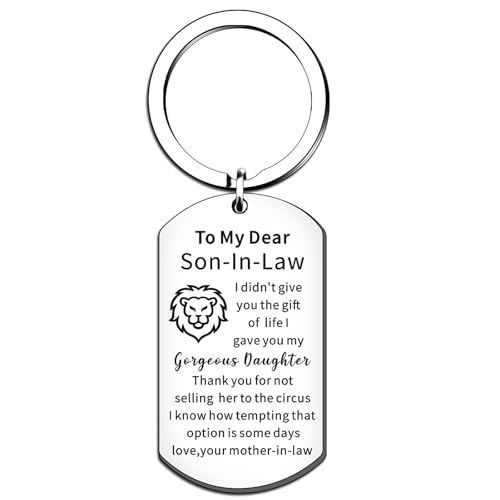WTOPP Son-In-Law Keyring Gifts Funny Novelty keyring Gift from Mother Mum Son in Law Birthday Gifts Christmas Wedding Gifts for Son in Law Groom gifts