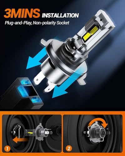 Image of SEALIGHT H4 /9003 /HB2 Bulb, 40,000LM Super Brighter,6500K Cool White H4 /9003 /HB2 Bulbs or Fog,3 Min Plug and Play Lights Combo, Replacement Shift Light Gauges, Pack of 2