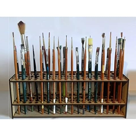 XIANGJBYC Paintbrush Holder 67 Hole Paint Brushes Stand, Wooden Brush Holder, Wall Mount or Freestanding Organizer Holding Rack for Pens, Paint Brushes, Colored Pencils, Markers Cover