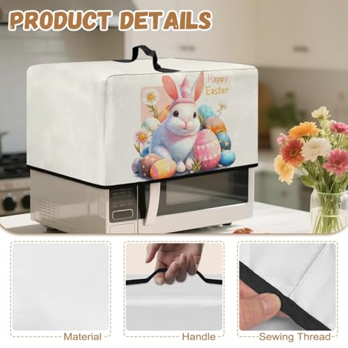 Image of Countertop Microwave Cover Convection Oven Cover Dust-Proof Toaster Oven Protector Happy Easter Print, S, 18.25 x 14.5 x 11 Inches, Cute Bunny Easter Egg Daisy Beige