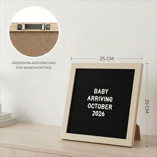 C CRYSTAL LEMON Buchstabentafel (Letter Board) 25 x 25 cm, schwarzer Filz, Holzrahmen, 336 Zeichen (Buchstaben, Zahlen, Symbole & Emojis) für Menü, Preise & Hinweise