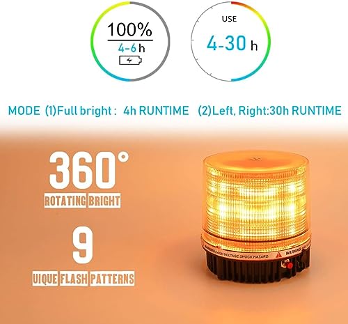 ROUTEKING Rundumleuchte Akku - Wiederaufladbar 9 Modi Blitzleuchte Wireless LED Warnleuchte Magnet, 12V- 24V Amber Blinkleuchte Beacon mit für Auto LKW Traktor SUV (Gelb)