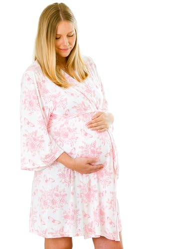 RuffleButts Pink Butterfly Garden Toile Women's Maternity Robe - One Size