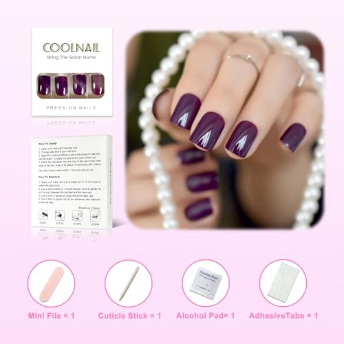 CoolNail Dark Violet False Fake Nail Tips Deep Purple Acrylic UV Nails Art Decoration Round Square Manicure Salon Tools - Thumbnail 3