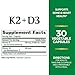 Nature's Bounty Vitamin D3 K2 Supplement, 4000 IU Vitamin D3 Plus 100 mcg of Vitamin K for Heart & Bone Health Support, 30 Day Supply, 30 Vegetarian Capsules, K2 + D3 Supplements for Adults