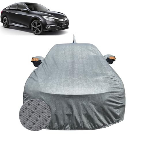 Image of Car Cover for Honda Civic (2019-2021) | 100% Waterproof Cover with Reflective Mirror Pockets | Dustproof, Scratchproof, Heatproof Honda Civic Car Cover |Soft Cotton Lining| Grey