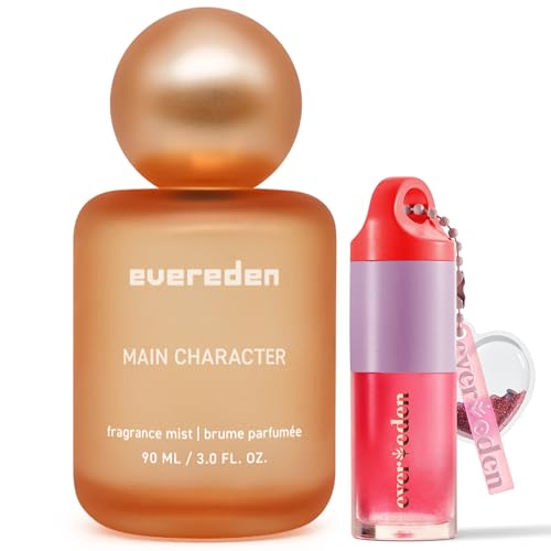 Evereden Main Character Fragrance Hair and Body Mist & Ruby Red Non Toxic Lip Gloss Set: Amplify Your Self-Expression - Non Toxic Kids Makeup & Collectible Hair and Body Spray for Teen Girls